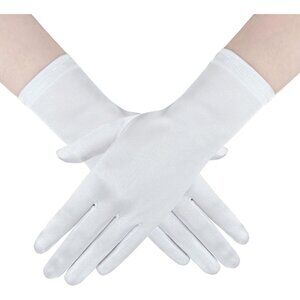 Women's White Short Satin Gloves Stretchy Fabric Formal Wedding Party Tea Prom
